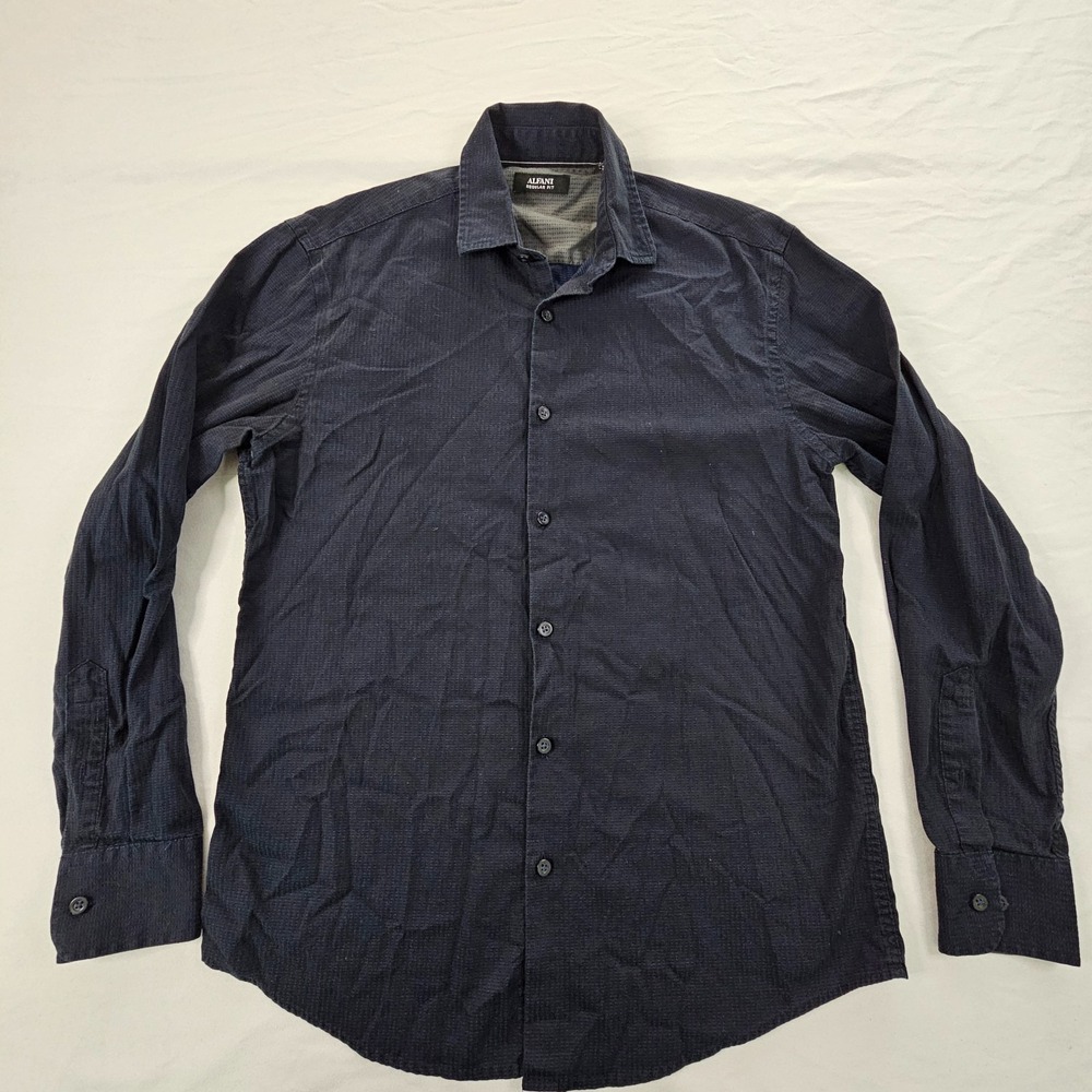 Alfani Blue Long Sleeve Regular Fit Cotton Button-Up Shirt Men's S‎